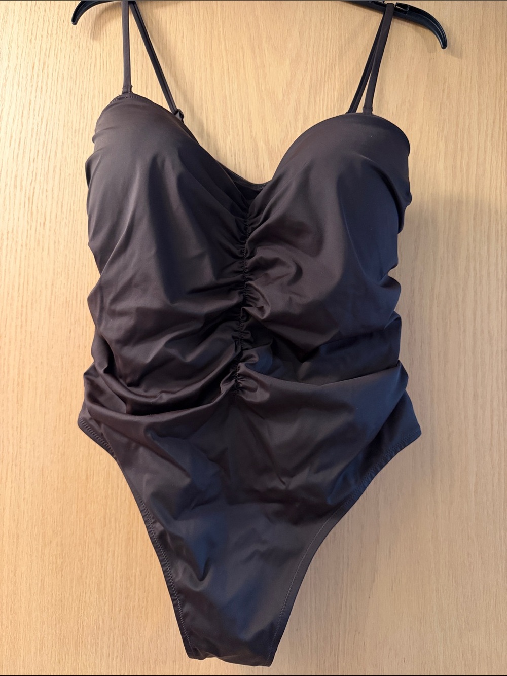 Ruched One-Piece Swimsuit in Dark Brown